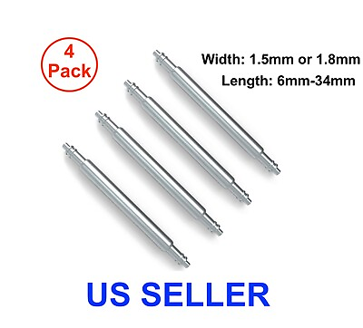#ad 4 pcs Watch Spring Bar Pins Watchband Stainless Steel Diameter 1.5mm or 1.8mm $1.49