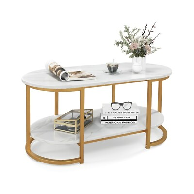 #ad Modern Coffee Table W Open Storage Shelf Metal Frame Living Room Cocktail Table $88.99