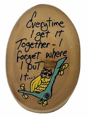 #ad Vintage Wood Humor Paperweight Plaque Desk Sign Owl Aspen Delights Co. USA Made $12.99