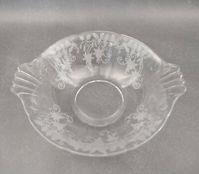 #ad Vintage Fostoria Etched Glass Elegant Floral Chintz Candy Nut Dish Handles 7inch $19.99