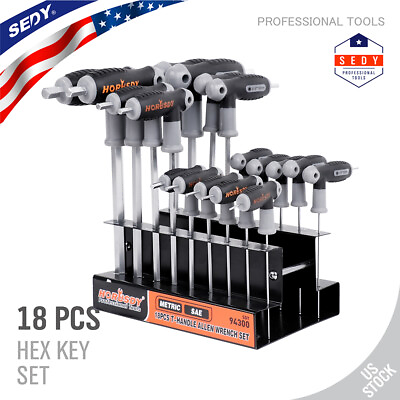 #ad SAE amp; Metric T Handle Allen Wrench Ball End Hex Key Set w Storage Stand Long Arm $26.79
