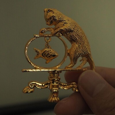 #ad #ad Antique Jewelry Cat Vintage Fishing Brooch Personality Vintage Brand Gold Plated $5.60