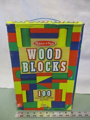 #ad Melissa amp; Doug 100 Colorful Shaped Wood Blocks Toy Play Blue Green Yellow Red $14.84