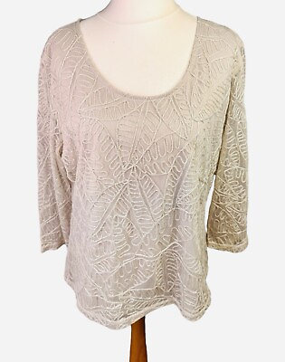 #ad Jacques Vert NEW Ladies Lace Top Sz Large #x27;Stone#x27; Embroidered RRP £89 Floral GBP 31.50