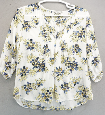 #ad Dalia Womens Blouse Size Medium Long Sleeve Popover V Neck White Floral $15.97