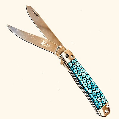 #ad 2 Blade Glitter Blue Handle Quick Open Vintage Pocket Knife Gift Collectibles $18.99