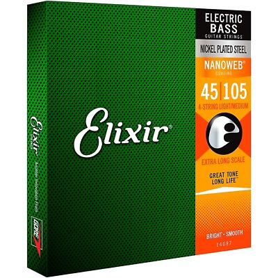#ad Elixir 4 String Bass Strings NANOWEB Extra Long Scale Lght Med .045 .105 $44.99