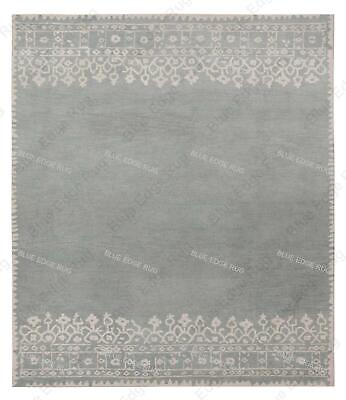 #ad Indian Gray Wool Area Rugs 8 x 10 Feet Bordered Bohemian Carpet Hand Tufted $156.40