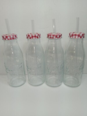 #ad 4 Vintage Cola Cola Glass Bottles with Straw $20.62