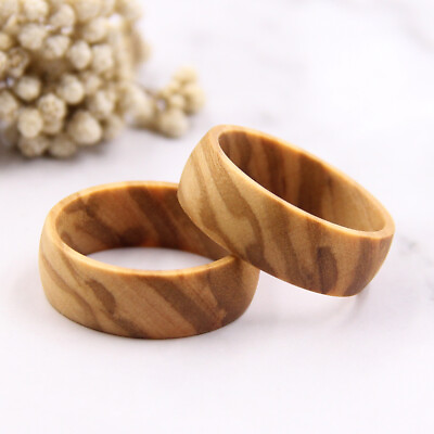 #ad Handmade 8mm Olive Wood Domed Wedding Band Ring with Wood Ring Box $14.16