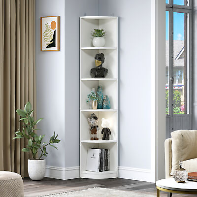 #ad 5 Tier Corner Shelf 71quot; Tall Wooden Corner Bookcase Bookshelf with 5 Shelves $55.99