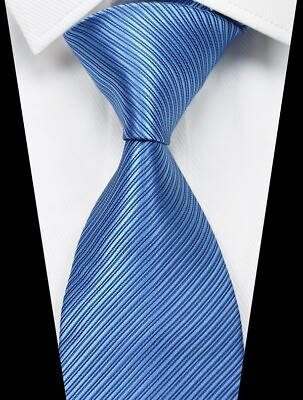 #ad NEW Solid STRIPE LIGHT BLUE Classic Skinny Silk Jacquard Woven Necktie Men#x27;s Tie $4.99