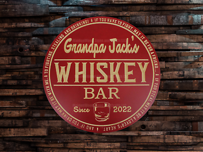 #ad Custom Whiskey Bar Sign Home Basement Carved Round Wooden Engraved Wood Gift $129.95