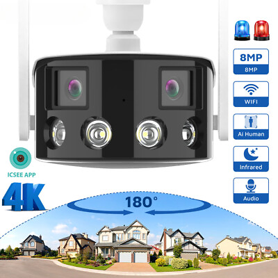 #ad 4K 8MP IP Camera Color Night Vision 180° Wide Angel Wifi Surveillance Protection $110.31