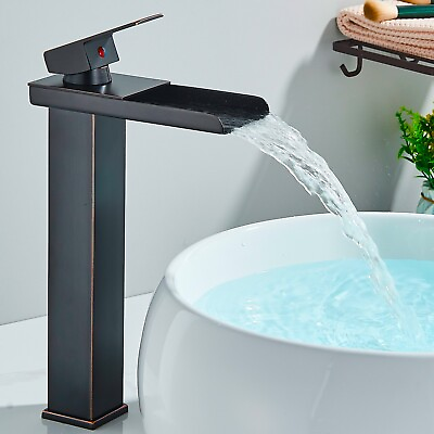 #ad Oil Rubbed Bronze Bathroom Sink Faucet Tall Waterfall Vessel Mixer Taps 1 Handle $49.00