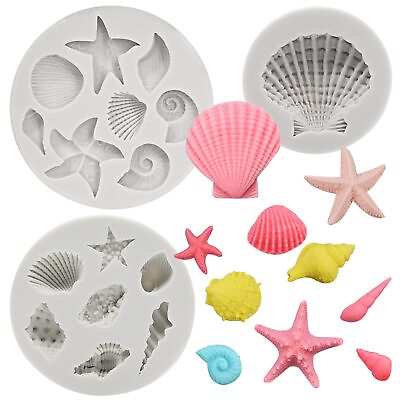 #ad Under the Sea Silicone Mold 3pcs Marine Fondant Cake Mold Seashell Conch Star... $18.23