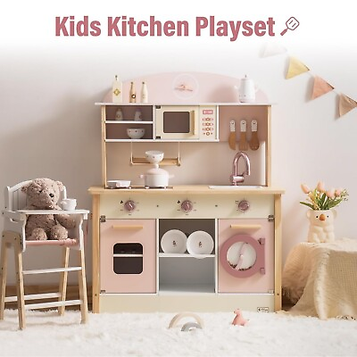 #ad Robud Large Pretend Play Kitchen Set Wooden Toy for Kids w Microwave Dishwasher $149.99