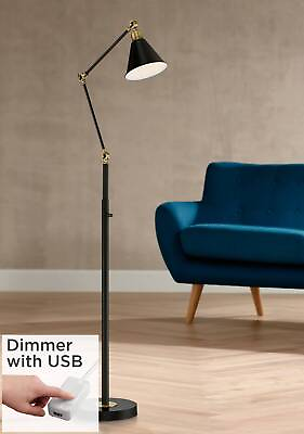 #ad Industrial Floor Lamp with USB Charging Port 61quot; Tall Black Brass Living Room $189.98