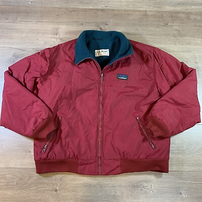 #ad LL Bean Vtg WARM UP Jacket Fleece Lined Nylon Mens L Red Full Zip Coat $34.95