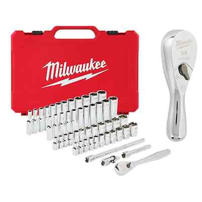 #ad Milwaukee Ratchet Socket Mechanics Tool Set 1 4quot; w Stubby Ratchet 51 Pcs $152.91