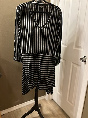#ad Suzanne Betro 1x Long Tunic Top Black With White Stripes $39.99