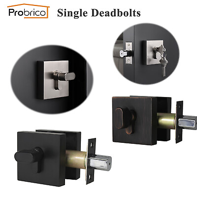 #ad Probrico Square Single Cylinder Deadbolt Black Door Lock Satin Nickel Oil Rubeed $69.29