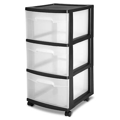 #ad Sterilite 3 Drawer Plastic Cart Black with Clear Drawers Adultnew $15.60