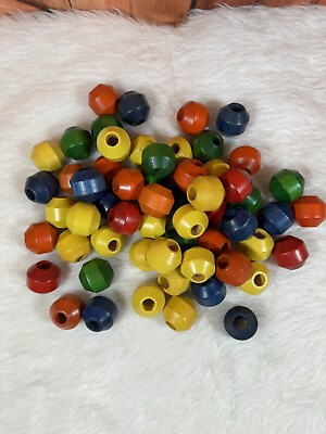 #ad 58 Wood Wooden String Beads Child Toddler Toy Assorted Colors Montessori $9.99