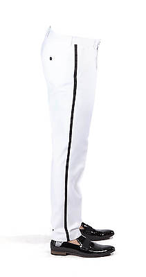 #ad White Tuxedo Pants Menquot;s Tailored Slim Fit Flat Front Dress Slacks By Azar Man $48.95