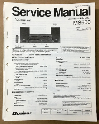 #ad Quasar Technics MS600MS 600 Quasar Technics Service Manual *Original* $19.97