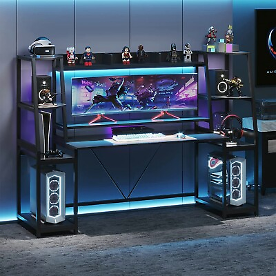 #ad Ergonomic Gaming Desk 78.8#x27;#x27; with LED Lights Large PC Gamer Desk Workstation $179.97