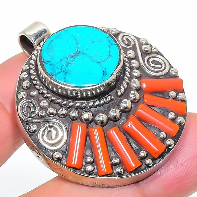 #ad Tibetan Turquoise Red Coral Gemstone Bohemian Gift Nepali Pendant 1.70quot; NP 1706 $10.99