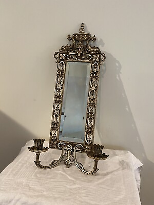 #ad Bradley and Hubbard 3502 Beveled Mirror Gilt Metal Two Sconce Candle Holder $189.00