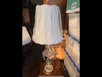 #ad BEAUTIFUL PAIR VINTAGE TABLE LAMPS CRYSTAL STYLE WITH LAMPSHADES $149.95