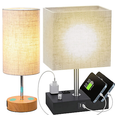#ad 3 Types Modern Bedside Table Lamp Fabric Lampshade Bedroom Desk Nightstand Light $14.91