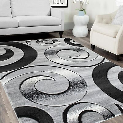#ad Gray Silver Black Rugs Swirls Modern Abstract Contemporary Hand Carved 3 D $149.99