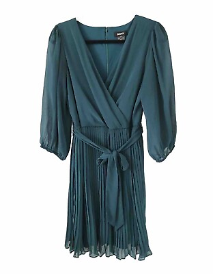 #ad DKNY Pleated Classic Elegant Belter A Line Knee High Emerald Green Dress Size 12 $50.00