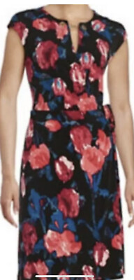 #ad $118 Ivanka Trump Black Floral Dress V neck with gold bar SZ M CP3 $55.00