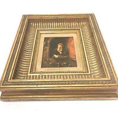 #ad Dutch Master Nicolaes Maes Art Print Small 10”x9” Gold Gilt Frame Realism. Women $45.00