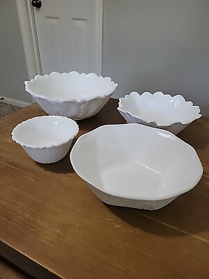 #ad Vintage Assorted Milk Glass Bowls Variety Of Shape Size amp; Design $26.00