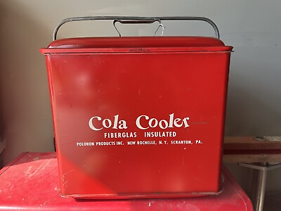 #ad Vintage Cola Cooler Red Metal Fiberglass Insulated Poloron Products Ice Chest $65.00