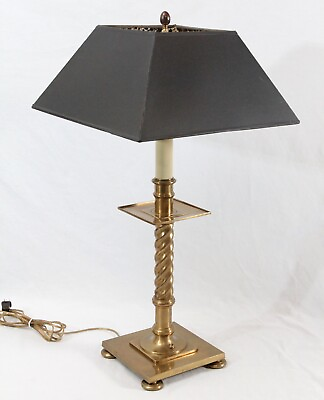 #ad Chapman 1981 Brass Barley Twist Candlestick Vintage Table Lamp Black Shade $314.99