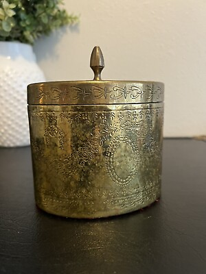 #ad Vintage Nora Fenton ? Brass Covered Stash Box Canister Tea Caddy w Lid $20.00