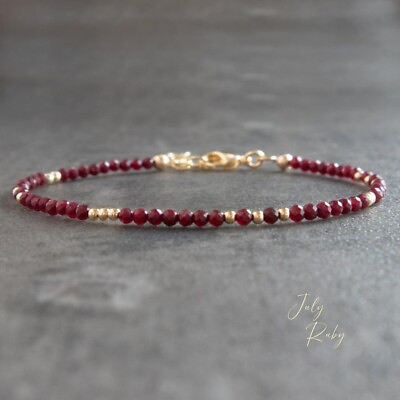 #ad Natural Ruby Stone Dainty Bracelet 2mm Red Crystal Bracelet Minimalist Handmade $13.90