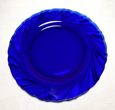 #ad BORMIOLI ROCCO Duralex Cobalt Blue 9quot; Glass LUNCHEON PLATE w Swirled Rim $12.00