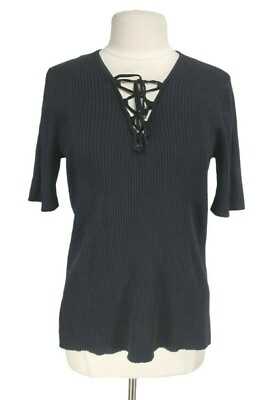 #ad LANE BRYANT Womens Tunic Top Size 18 20 Black V Neck Short Sleeve Knit $9.59