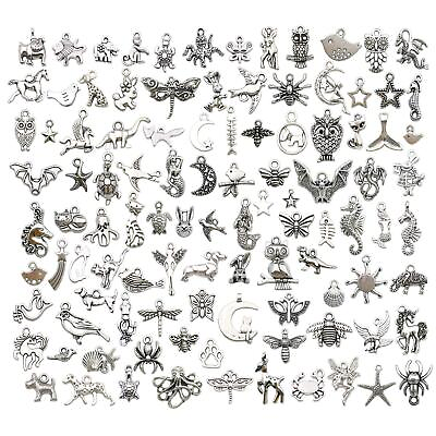 #ad Animal Charms Collection BULK 100 Mini Small Silver Charms Metal Pendant Cra... $14.66