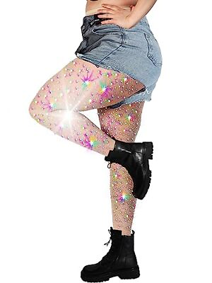 #ad DancMolly 10X Strong Ultra Sparkly Rhinestone Fishnet Stockings Plus Size Spa... $25.49