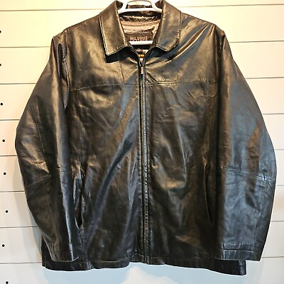 #ad Vtg WILSON’S LEATHER Pelle Studio Black Motorcycle Long Jacket Coat Mens XL $54.95