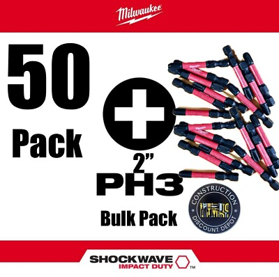 #ad Bulk Pack 50 Milwaukee 2quot; Shockwave Impact Rated Phillips #3 Power Bits PH3 $66.50